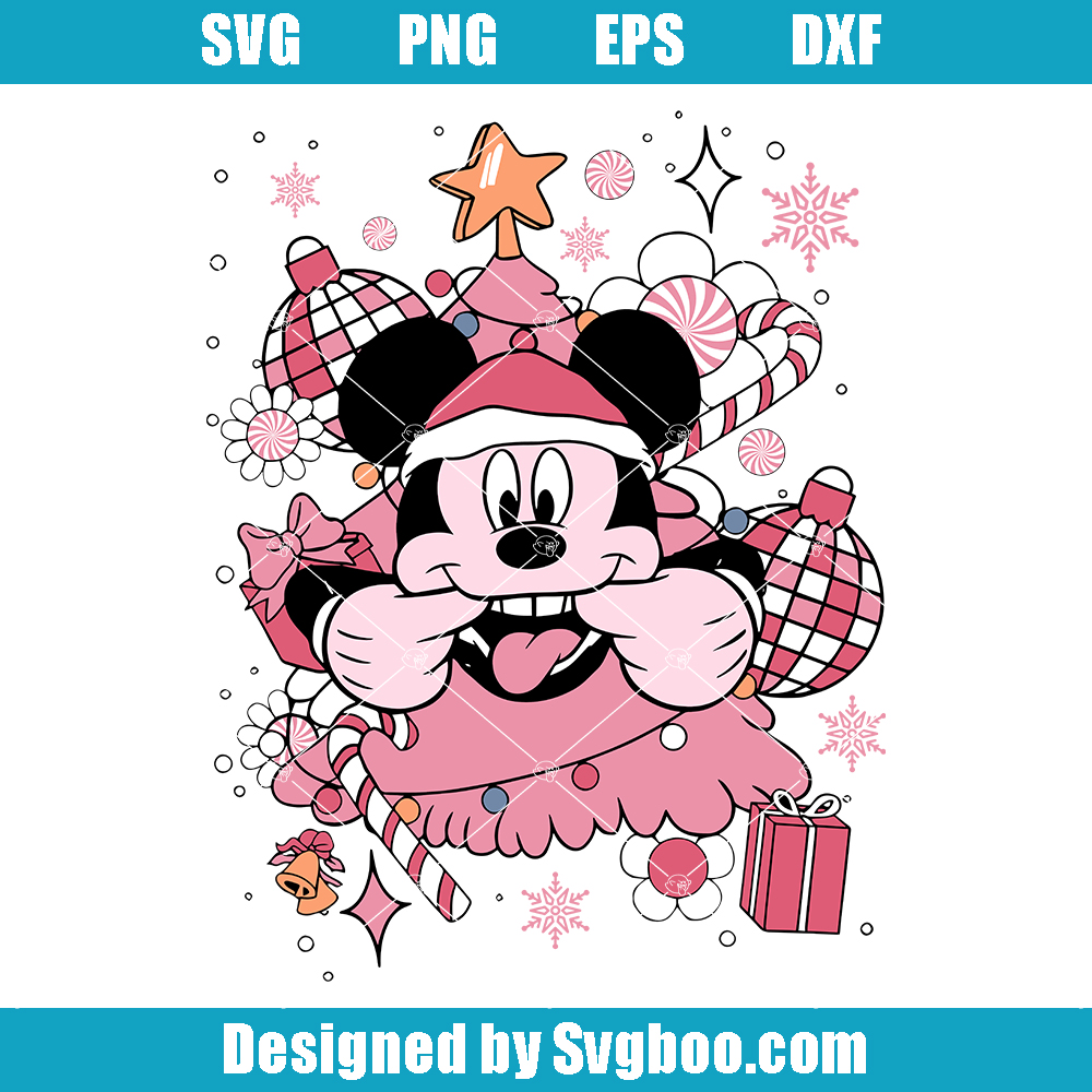 Mickey Mouse Pink Christmas Tree Svg, Cute Mouse Chritmas Svg
