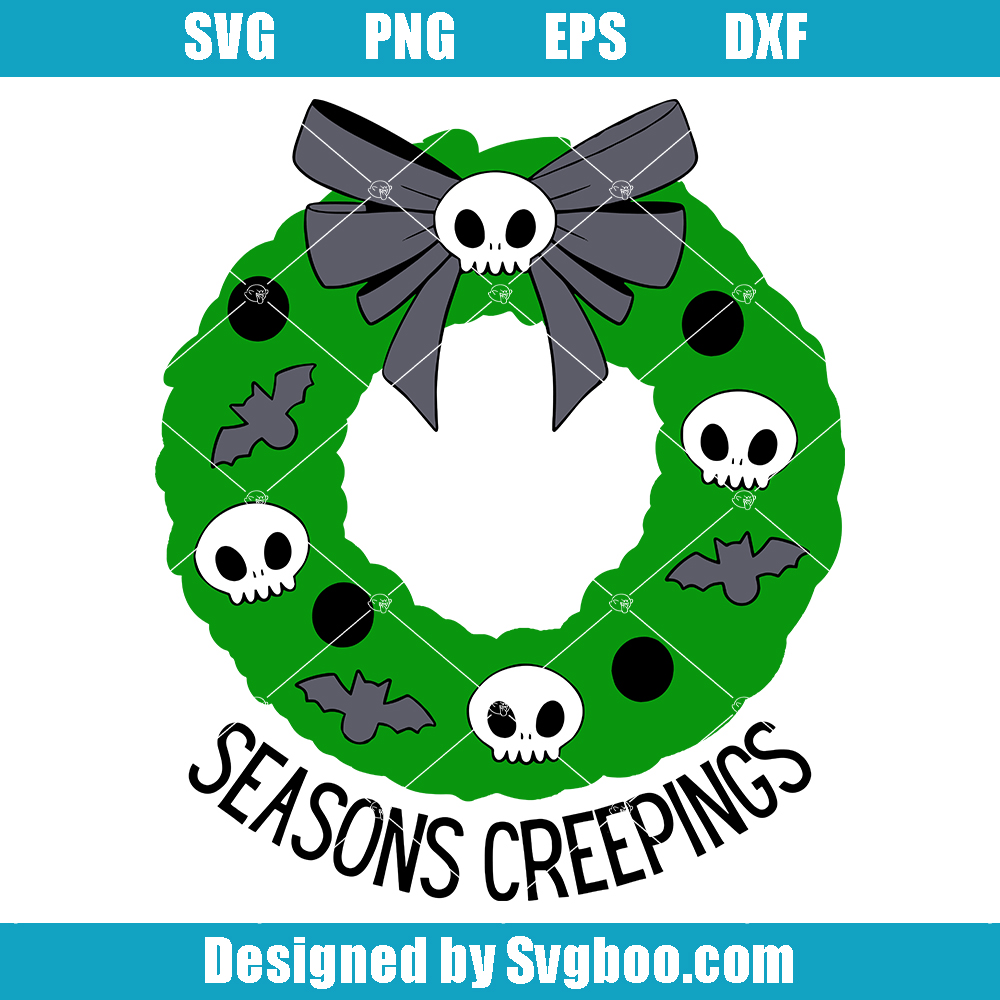 Seasons Creepings Svg, Skull Wreath Svg, Spooky Christmas Svg