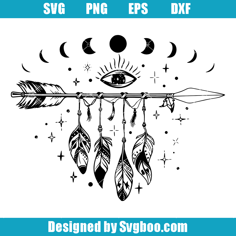 Third Eye Arrow Dream Catcher Svg, Hanging Feathers Svg, Arrow Svg