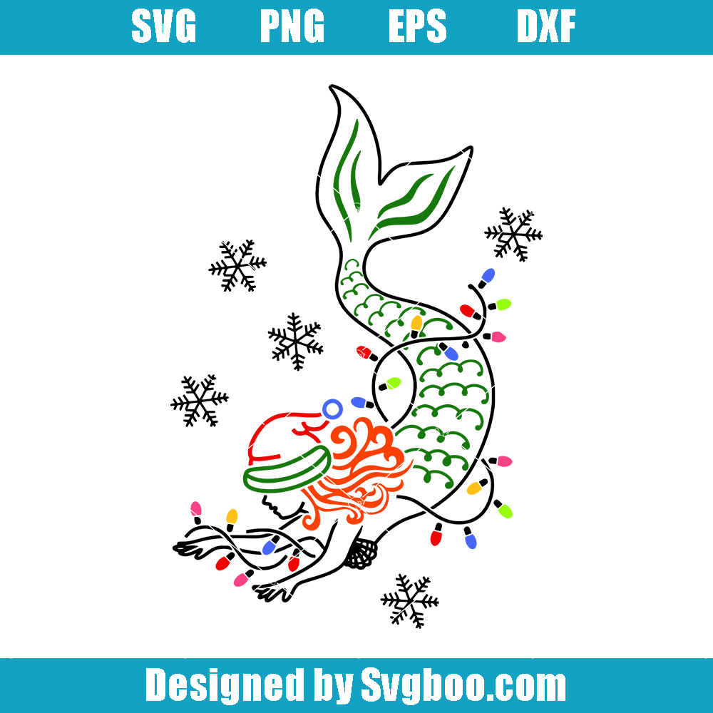 Christmas Lights Mermaid Svg, Little Mermaid Xmas Svg