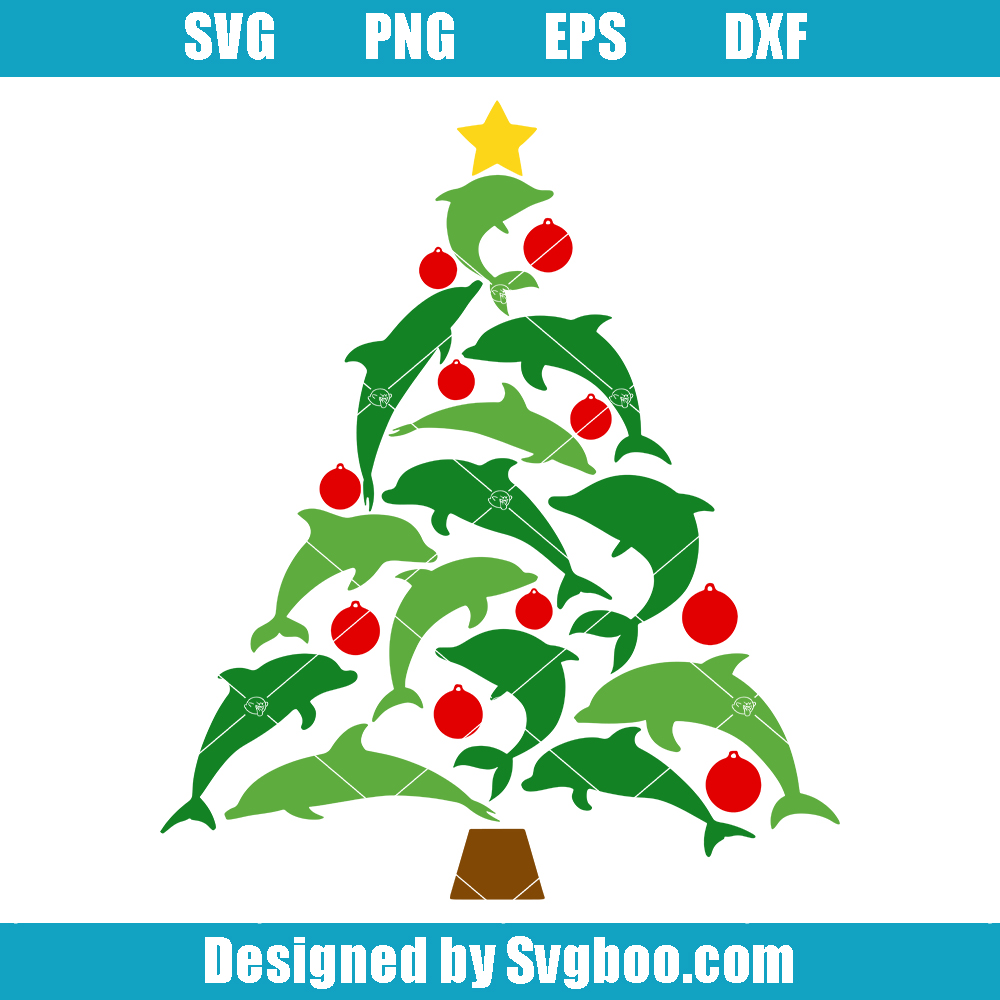 Dolphin Christmas Tree Svg, Christmas Sea Animals svg, Animal Lover Svg Dolphin Christmas Tree Svg