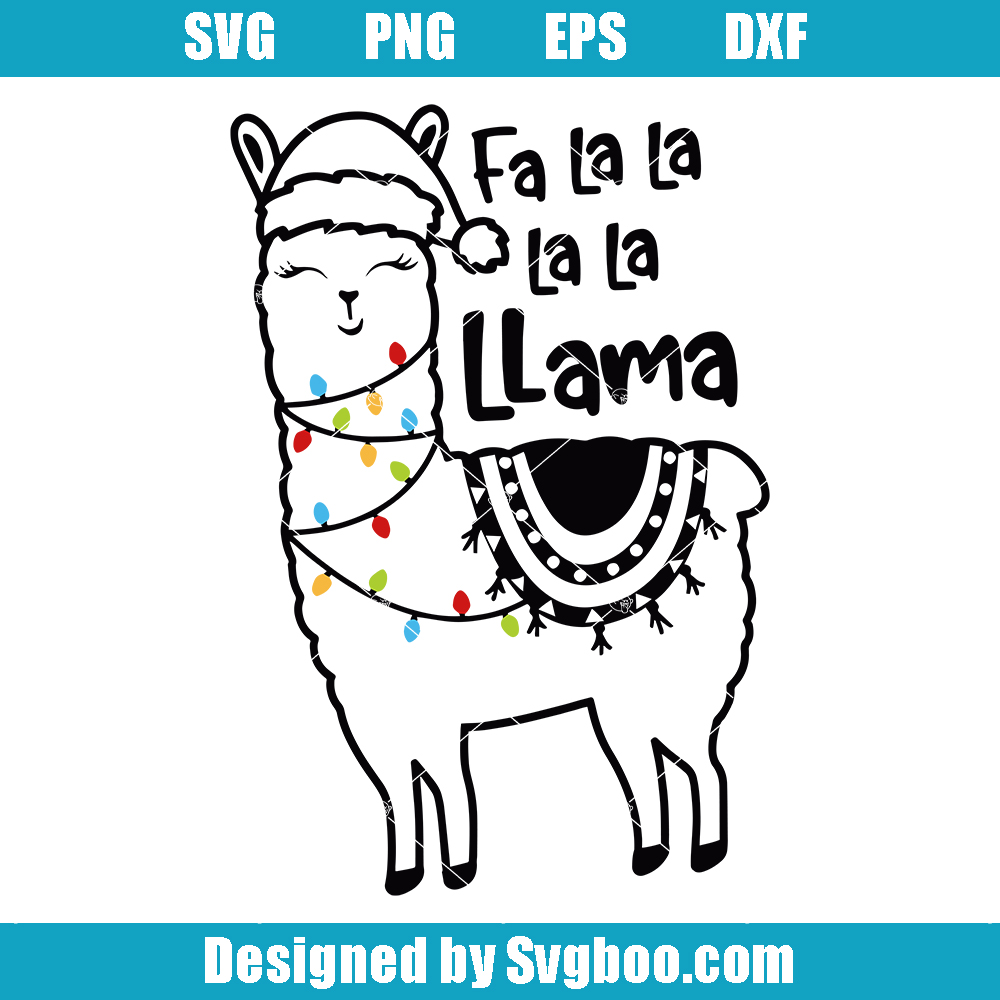 Fa La La La La Llama Svg, Llama with Santa Hat Svg, Alpaca Svg