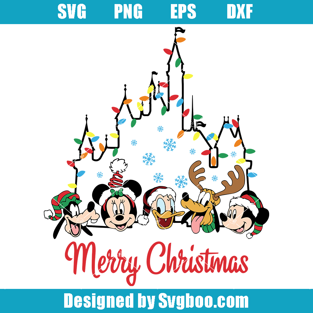 Merry Christmas Mouse Cartoon Friends Castle Svg, Christmas Vibe Svg