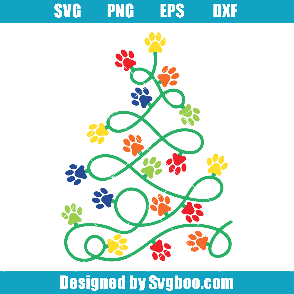 Paw Christmas Lights Svg, Paw Christmas Tree Svg, Pet Christmas Svg Paw Christmas Lights Svg