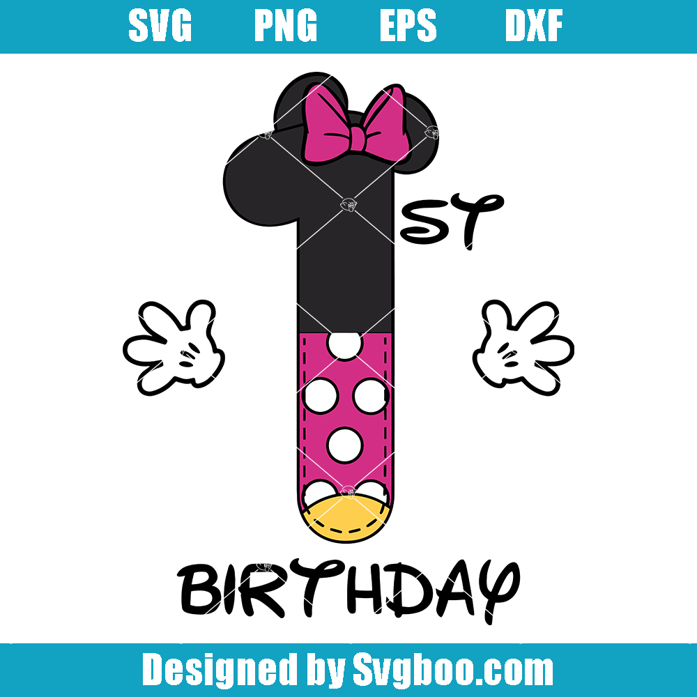 1st Birthday Girl Mouse Svg, One year Mouse Birthday Svg, Number 1 Svg 1st Birthday Girl Mouse Svg