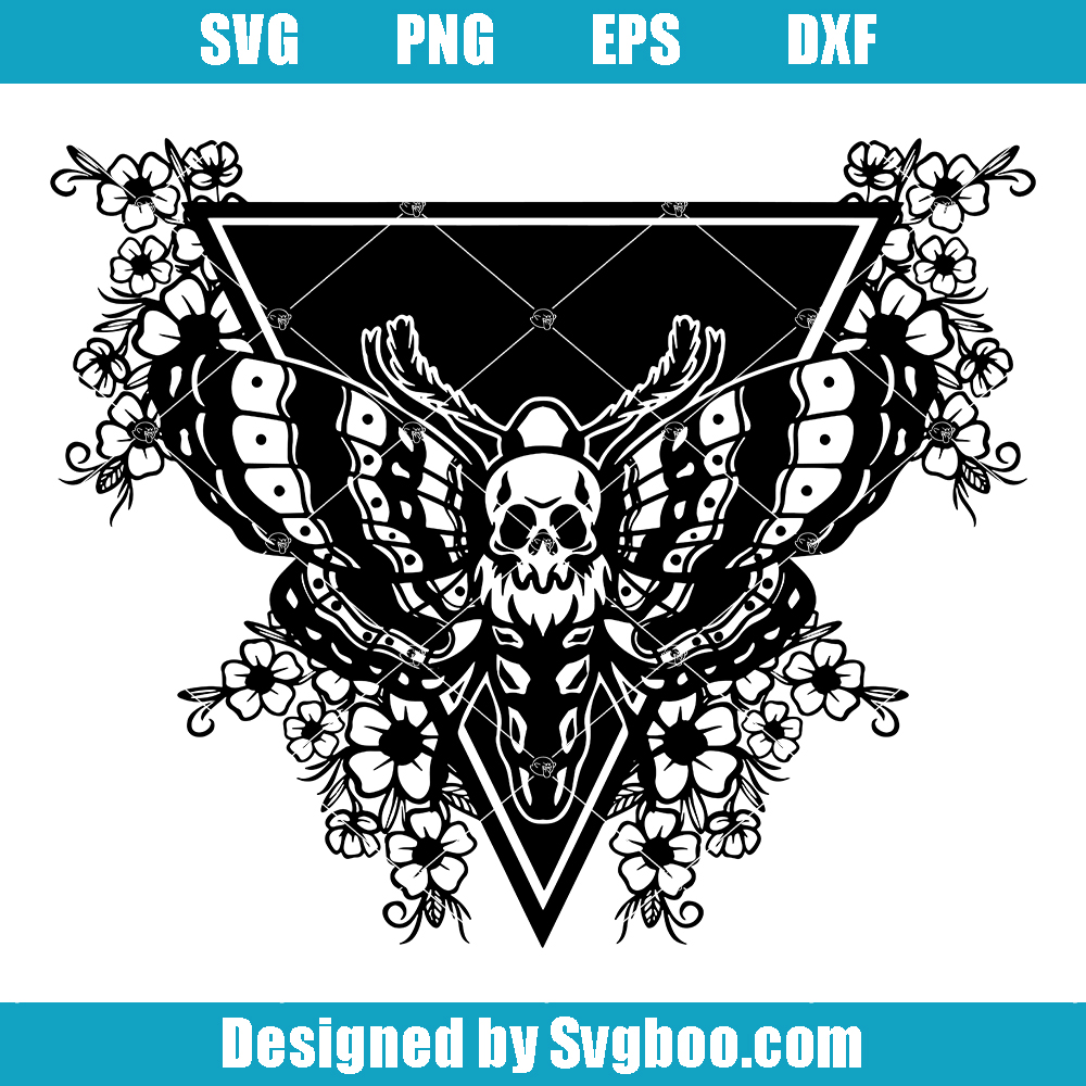 Cute Death Head Moth Geo Floral Svg, Flower Skull Svg, Mystical Svg