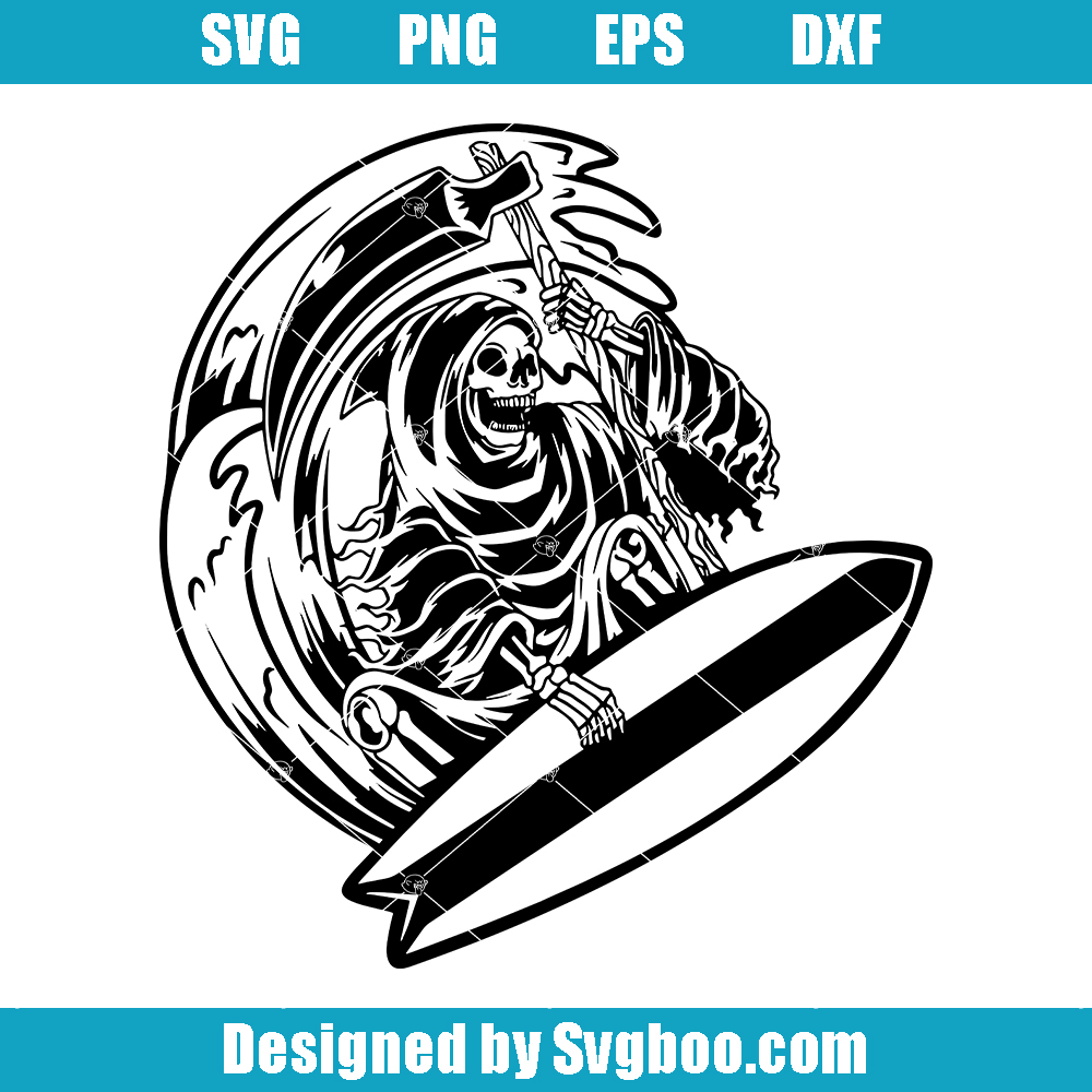 Grim Reaper Surfing Svg, Dead Summer Skull Svg, Beach Skeleton Svg Grim Reaper Surfing Svg
