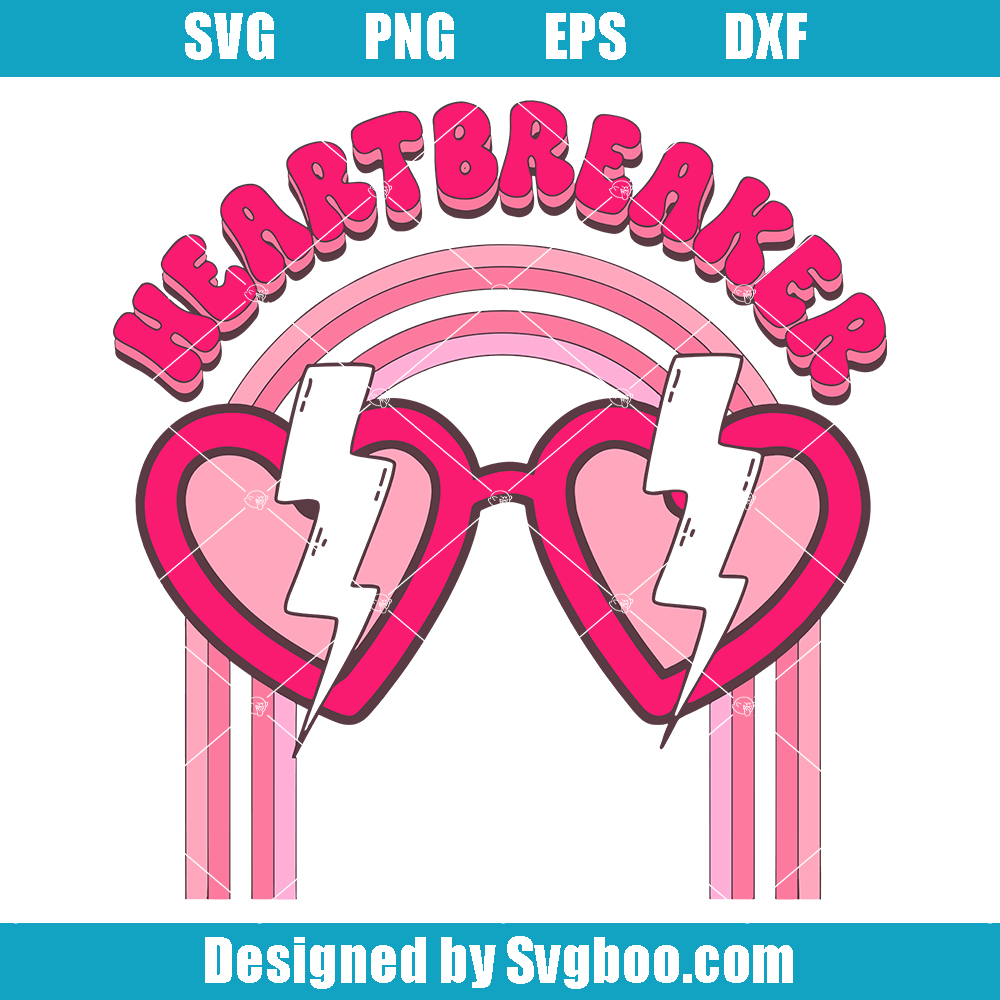 Heart Breaker Svg, Valentines Rainbow Svg, Pink Valentines Svg Heart Breaker Svg