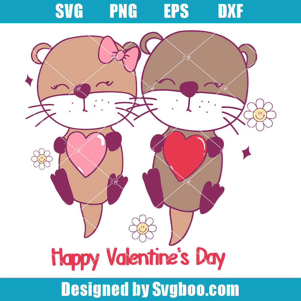 Cute Otter Couple Svg, Otter Valentine's Day Svg, Romantic Svg