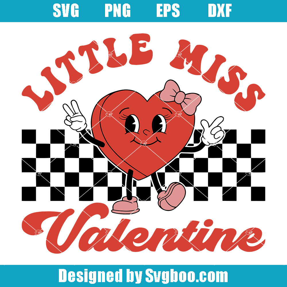 Little Miss Valentine Svg, Valentine Girl Svg, Retro Valentines Day Svg Little Miss Valentine Svg