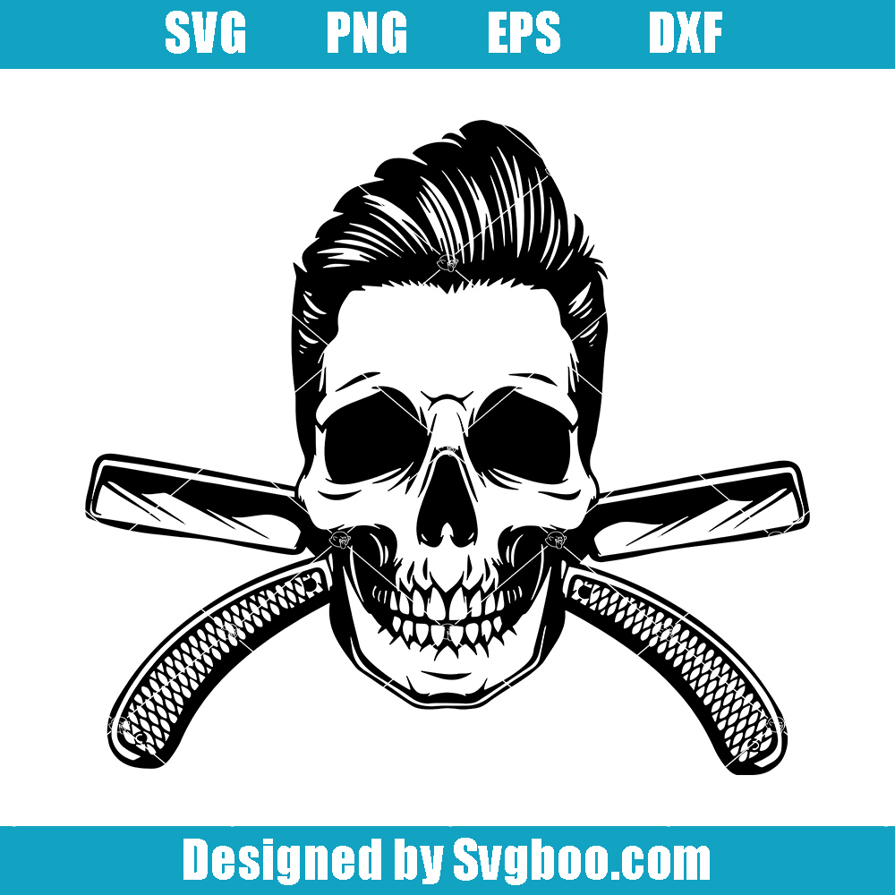 Skull Barber Svg, Barber Tools Svg, Hairstylist Svg, Barber Logo Svg
