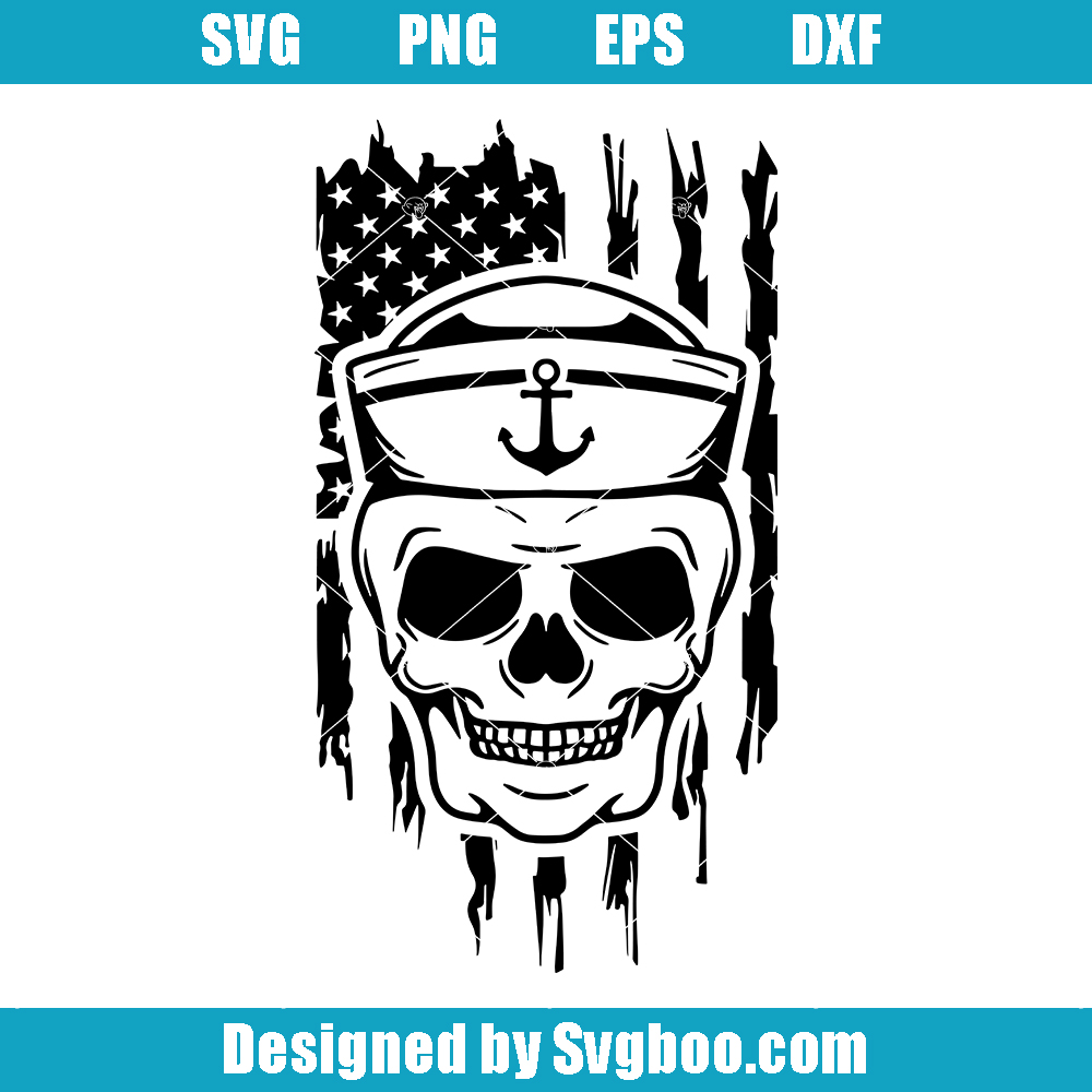 American Sailor Skull Svg, US Navy War Veteran Svg, Distressed Svg American Sailor Skull Svg