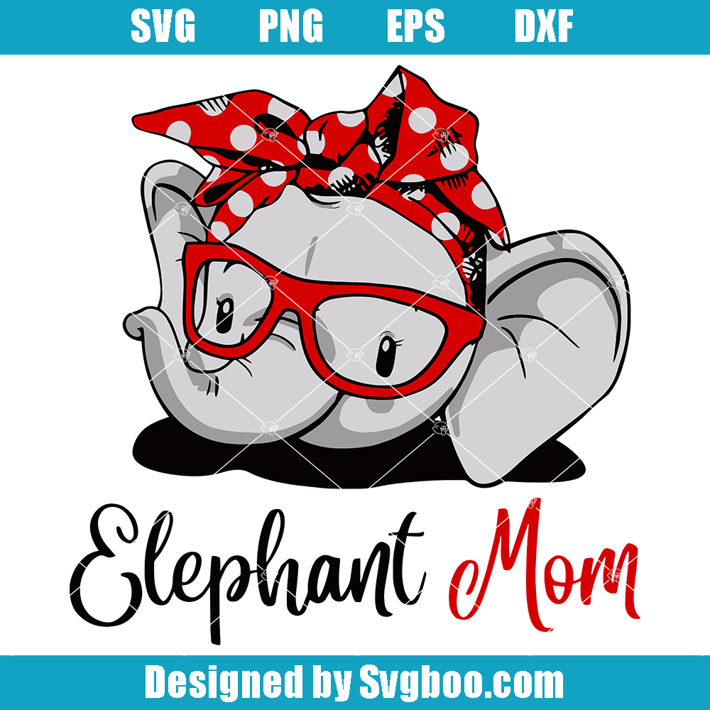 Elephant Mom Svg, Elephant Head Red Glasses Svg, Mothers Day Svg