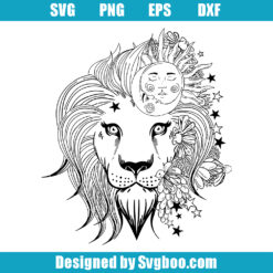Floral Lion Sun and Moon Svg