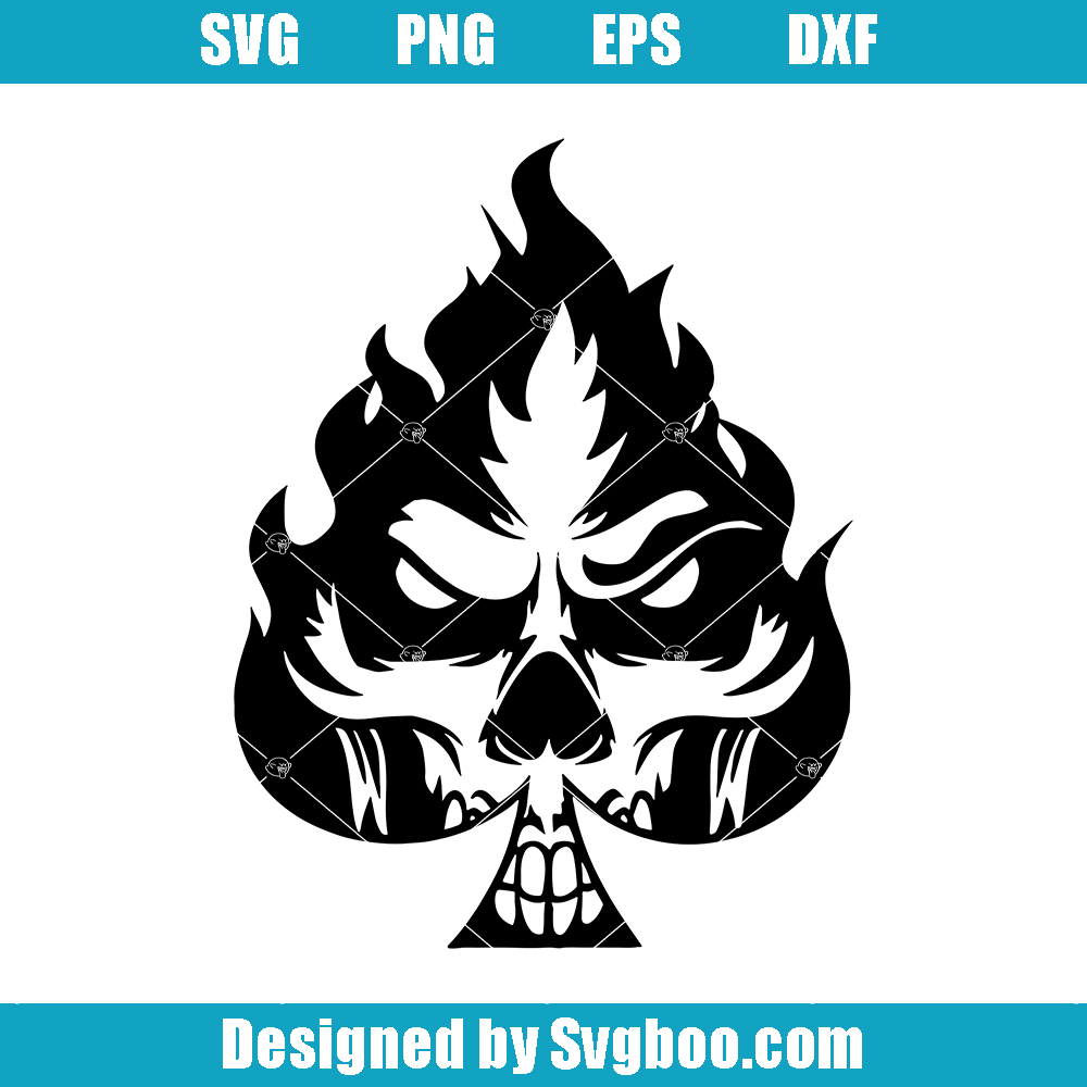 Pocket Aces Skull Svg, Ace Skull Svg, Flaming Card Skull Svg