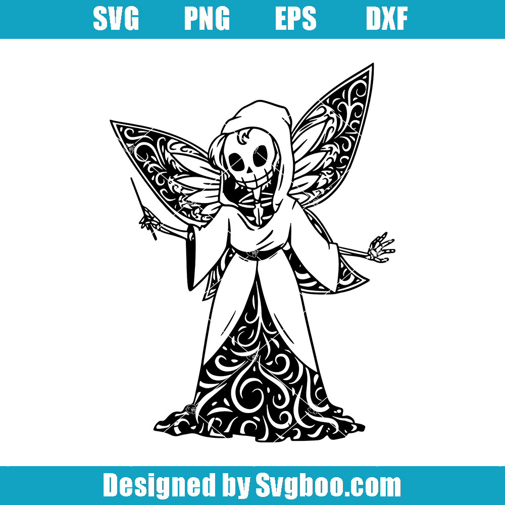 Skeleton Fairy Godmother Svg, Skeleton Fairies Svg, Skull Princess Svg