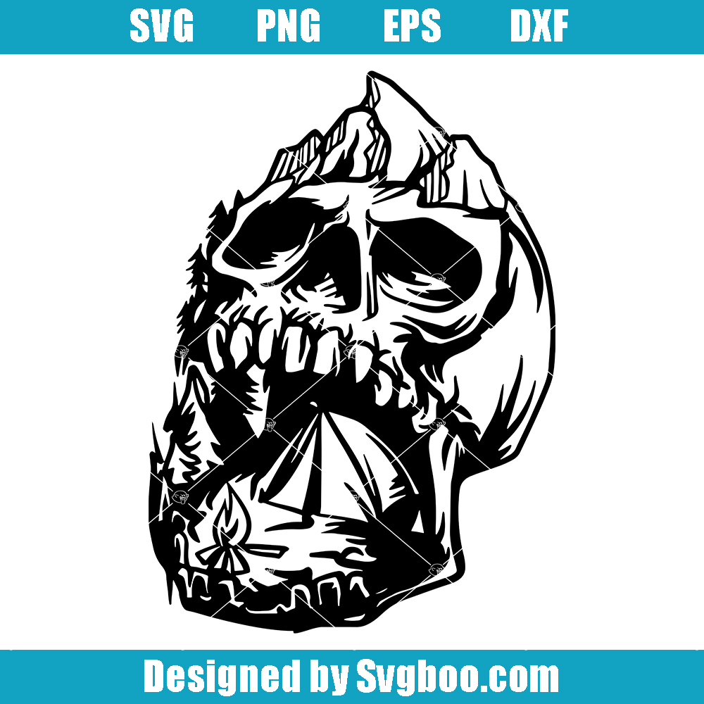Skull Camping Svg, Camp Fire Svg, Camper Silhouette Svg Skull Camping Svg