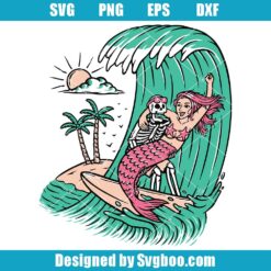 Skull And Mermaid Surfing Svg