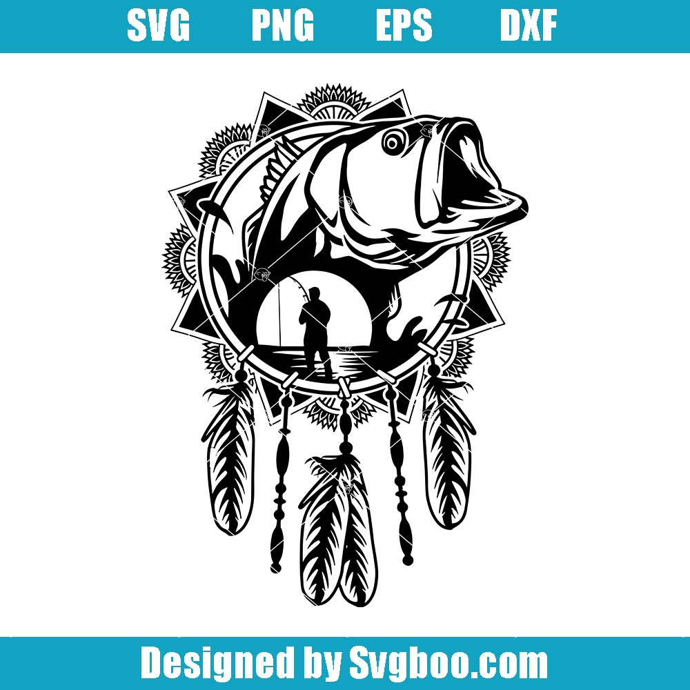 Bass Fishing Dream Catcher Svg, Hunting Dad Svg, Outdoor Boho Svg