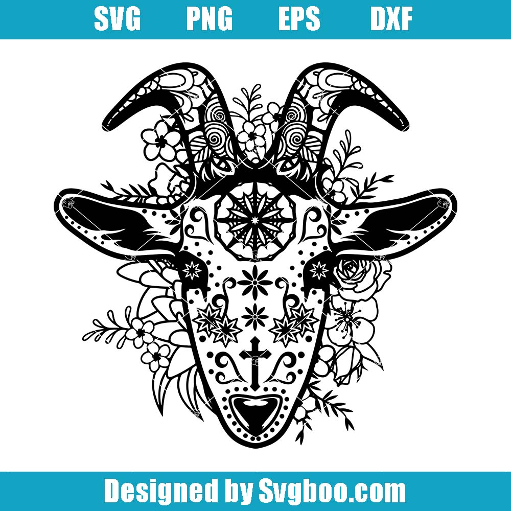 Candy Skull Goat Svg, Goat Skull Svg, Abstract Pattern Animal Svg Candy Skull Goat Svg