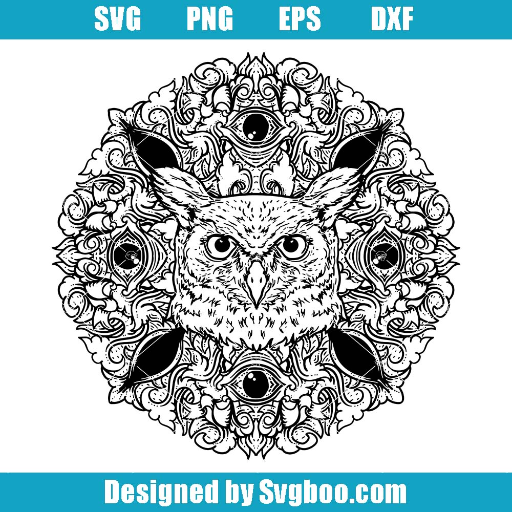 Owl Head In The Floral Wreath Svg, Owl Mandala Svg, Owl Tattoo Art Svg Owl Head In The Floral Wreath Svg
