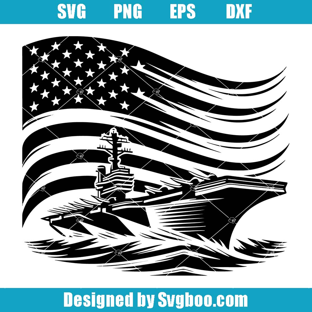 American Flag Aircraft Carrier Svg, Patriotic Military Ship Svg
