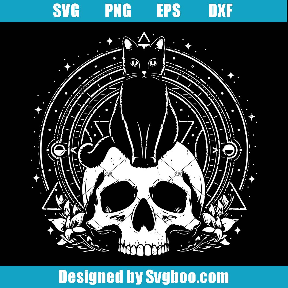 Black Cat Skull Svg, Magic Ritual Skull Svg, Esoteric Geometry Svg