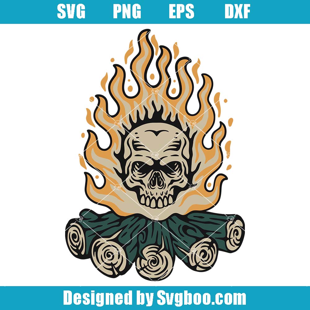 Flaming Skull Bonfire Svg, Burning Flame And Wood Svg, Funny Skull Svg Flaming Skull Bonfire Svg