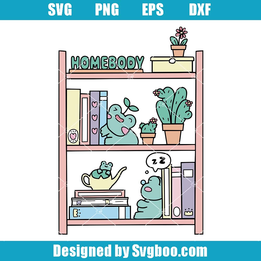 Frog Bookshelf Svg, Bookish Homebody Svg, Booktrovert Svg