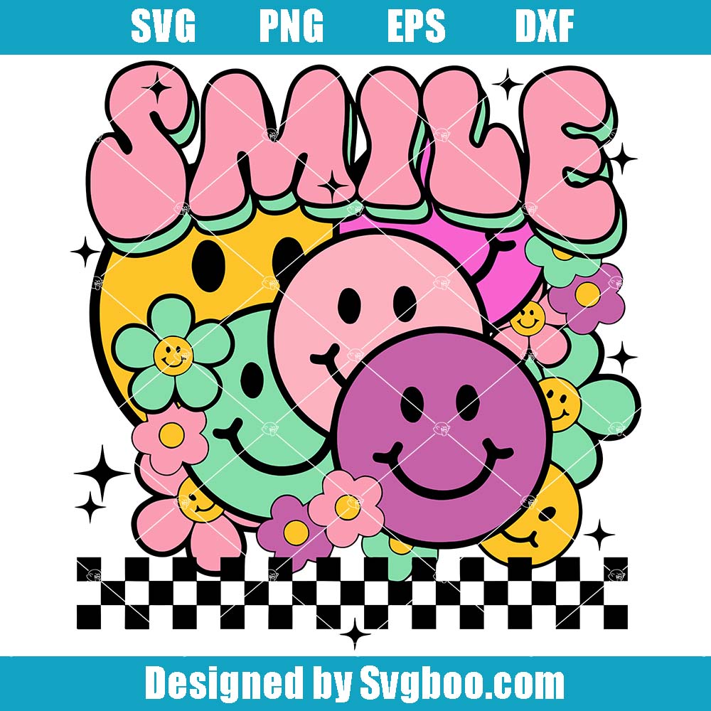 Groovy Summer Smile Svg, Distressed Groovy Smiley Face Svg