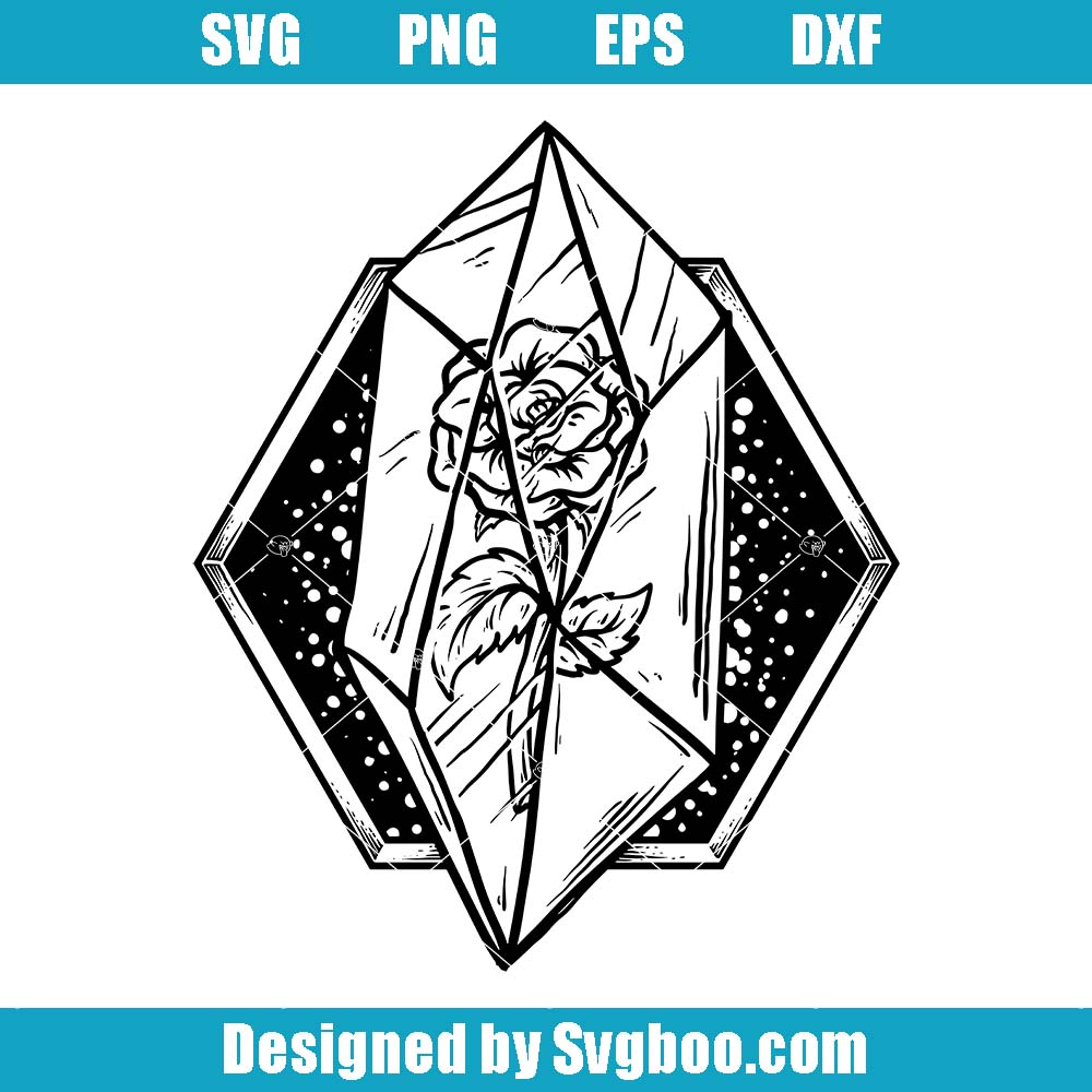 Rose In Crystal Svg, Crystal Rose Svg, Rose Tattoo Art Svg Rose In Crystal Svg