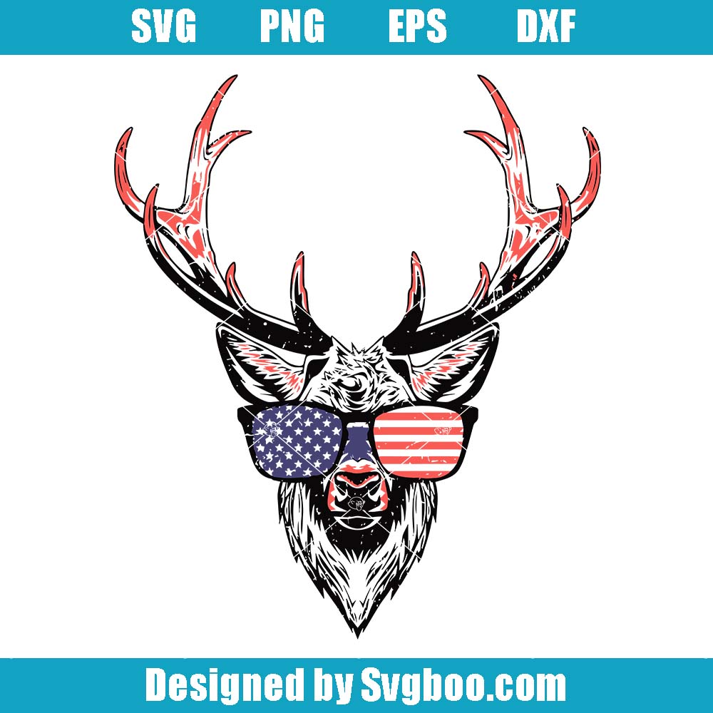 Antlers Deer With Sunglass USA Svg, Cute Deer 4th Of July Svg Antlers Deer With Sunglass USA Svg