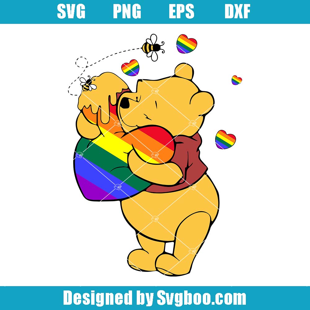 Winnie The Pooh LGBT Svg, Pride Heart Svg, LGBT Pride Svg