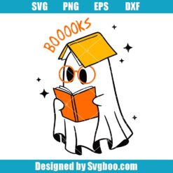 Cute Boo Ghost With Books Svg