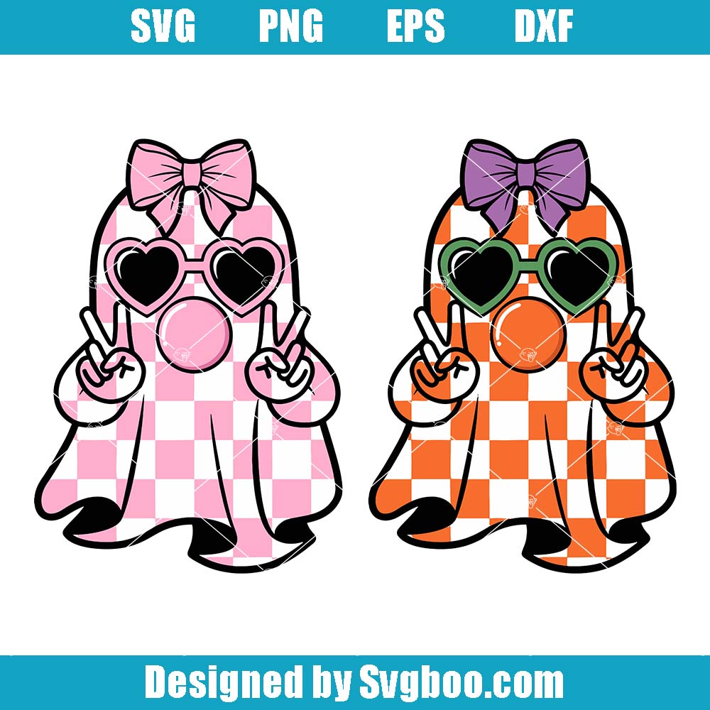 Girly Ghost Blowing Bubble Svg, Funny Halloween Svg, Cute Ghost Svg Girly Ghost Blowing Bubble Svg