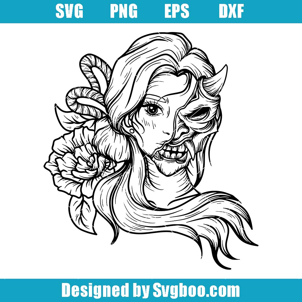 Japanese Oni Girl Svg, Floral Samurai Woman Svg, Horror Face Svg Japanese Oni Girl Svg