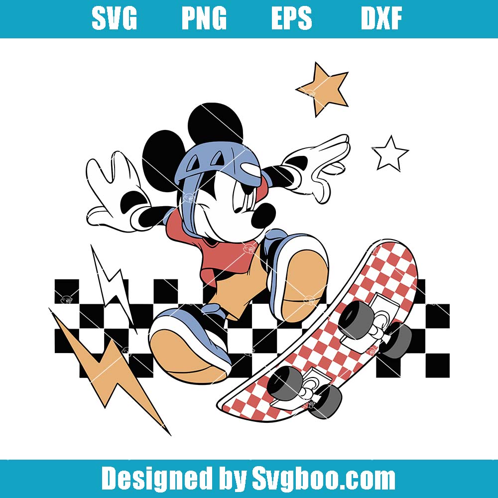 Mickey Mouse Skateboarding Svg, Disney Skateboard Svg, Cute Disney Svg Mickey Mouse Skateboarding Svg