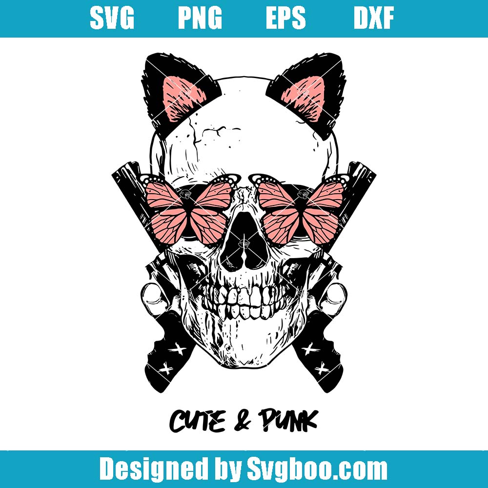 Cute & Punk Skull Svg, Death Silhouette Svg, Gunfight Svg Cute & Punk Skull Svg