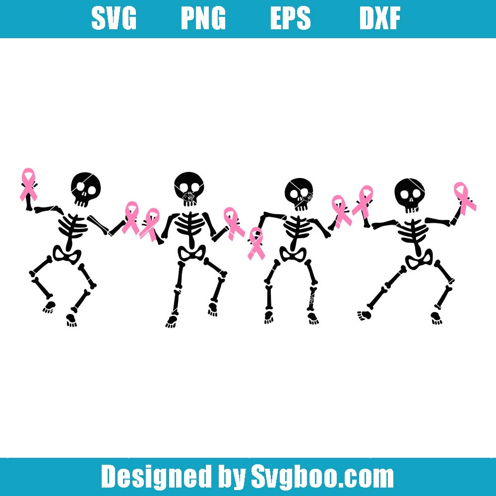 Pin Ribbon Breast Cancer Awareness Svg, Skeleton Breast Cancer Svg