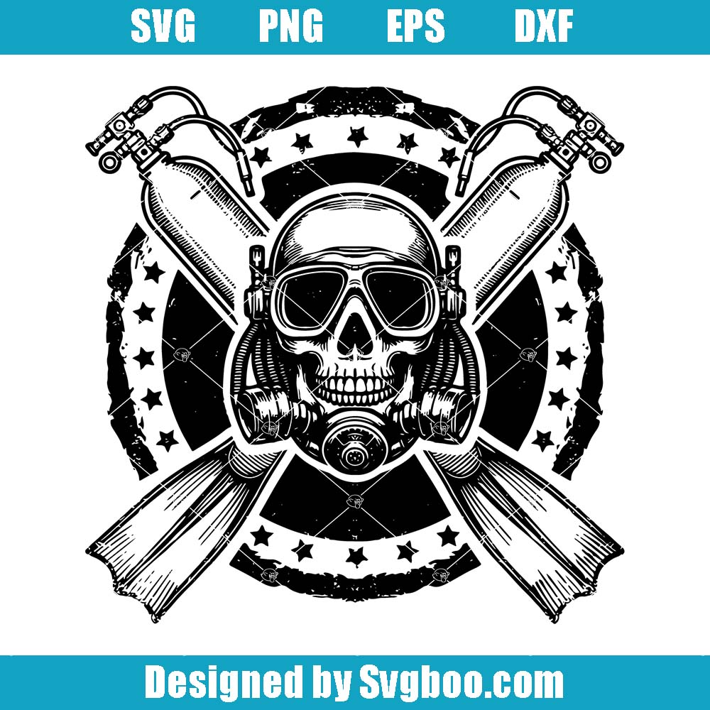Scuba Diving Skull Svg, Oxygen Tank Svg, Fins Crossbones Svg