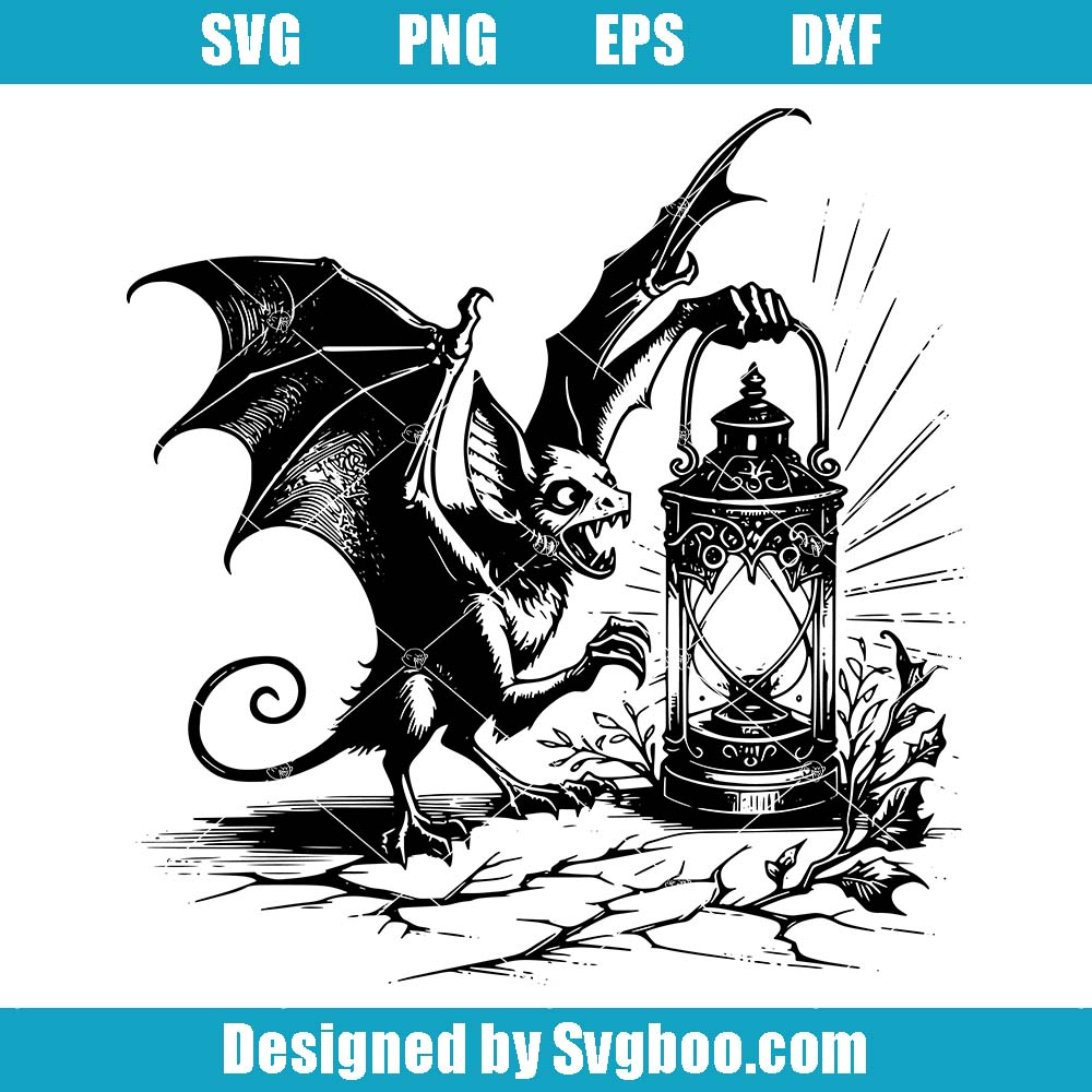 Spooky Vampire Bat with Lantern Svg, Halloween Craft Ideas Svg