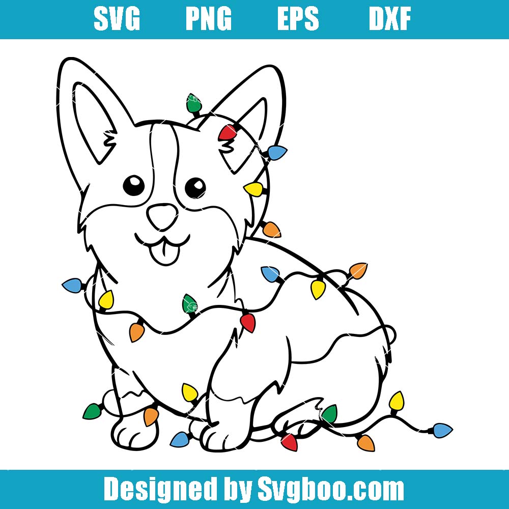 Corgi Christmas Lights Svg, A Corgi Dog Svg, Christmas Lights Dog Svg