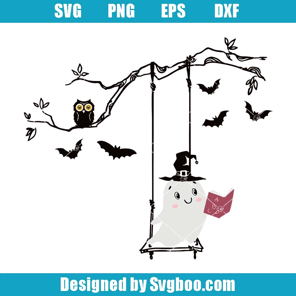 Ghost Reading Svg, Book Lover Halloween Svg, Halloween Librarian Svg