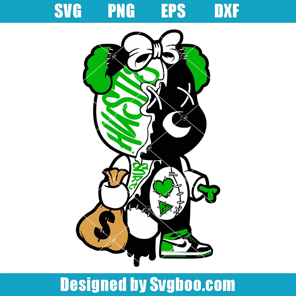 Stitched Hustle Bear Svg, Sneaker To Match 1s Celtics Svg
