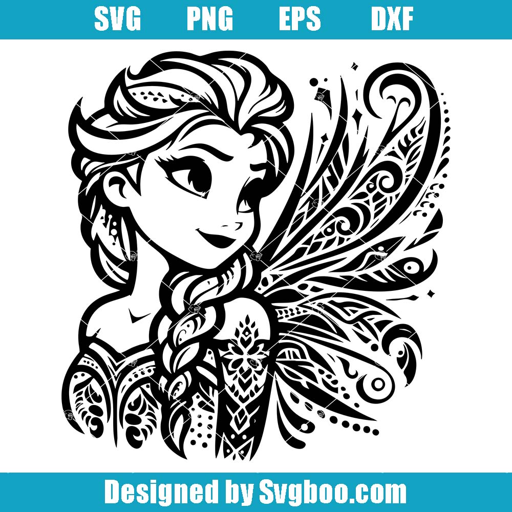 Elsa Mandala Svg, Princess Zentangle Elsa Frozen Silhouette Svg
