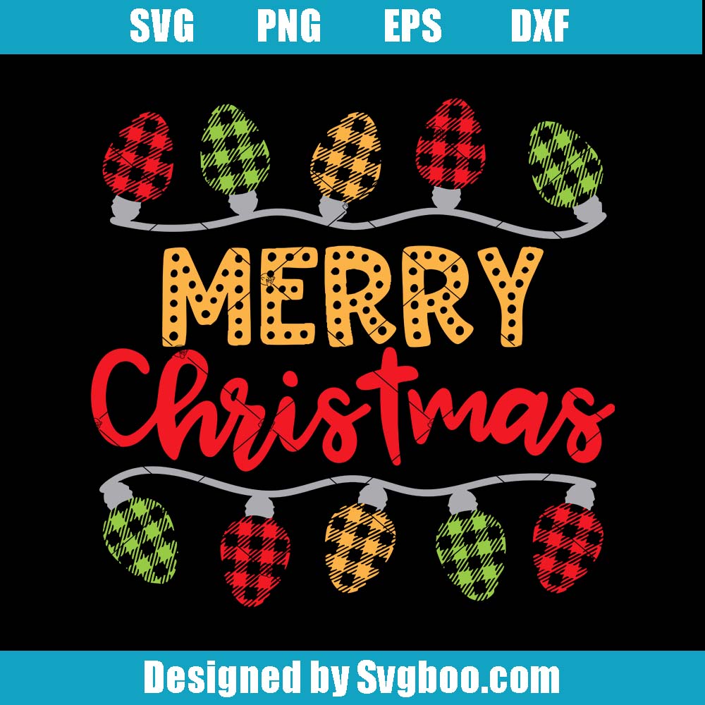 Merry Christmas Buffalo Plaid Svg, Christmas Lights Svg Merry Christmas Buffalo Plaid Svg
