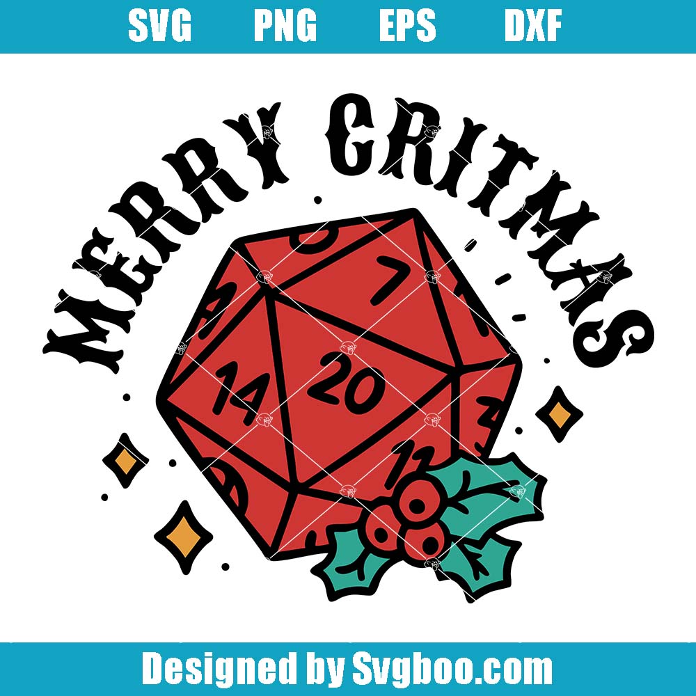Merry DnD Critmas Party Svg, Polyhedral Dice Xmas Svg