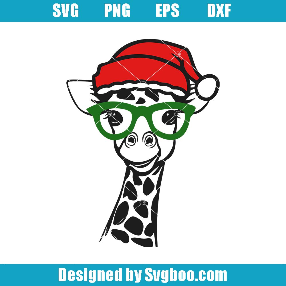 Giraffe Santa Hat Svg, Christmas Giraffe Glasses Svg, Cute Animals Svg
