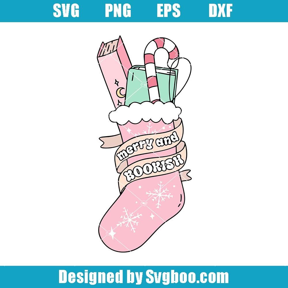 Merry And Bookish Svg, Pink Christmas Svg, Holiday Book Club Svg Merry And Bookish Svg