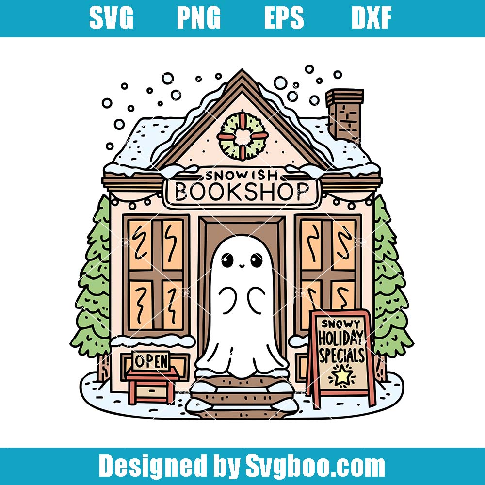 Snowish Bookshop Svg, Christmas Book Svg, Santa Festive Bookworm Gift